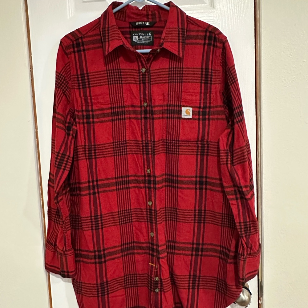 Carhartt Women’s Red Plaid Flannel Button Up Shirt Size XL